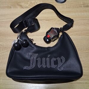 Juicy Couture Black Shoulder Bag with Rhinestone Logo